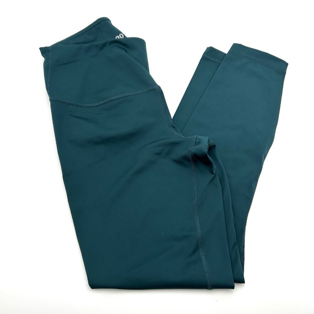 90 Degree by Reflex Leggings M Teal Green Capri Stretch Silky Shiny Logo Pocket